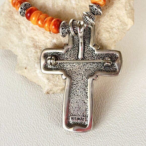 Western Necklace, Sterling Cross Necklace, Spiny Oyster Necklace - Picture 7 of 9
